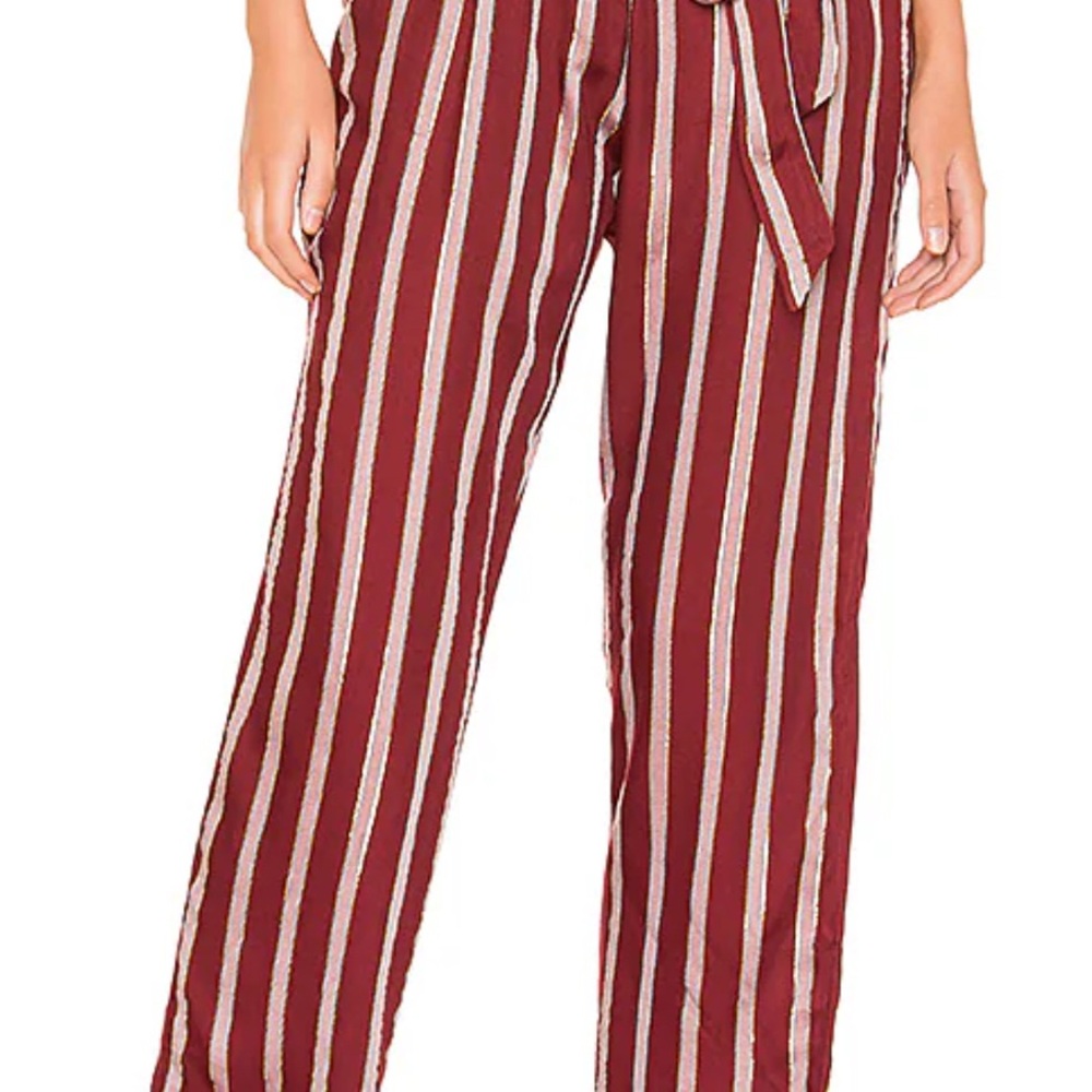 Beach Riot Burgundy Striped Wide Leg Pants
